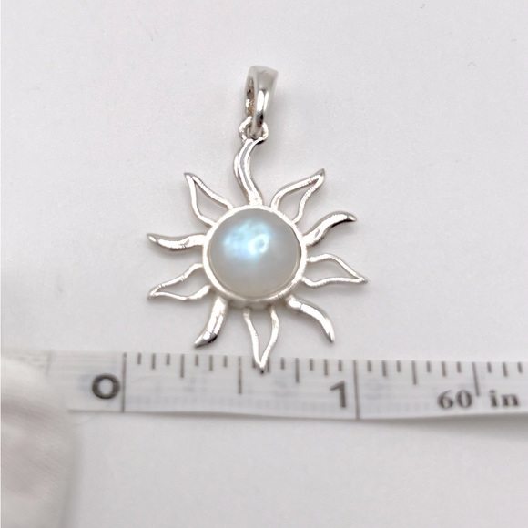 Rainbow Moonstone Sun Gemstone .925 Sterling Silver Sun Pendant - Picture 16 of 16